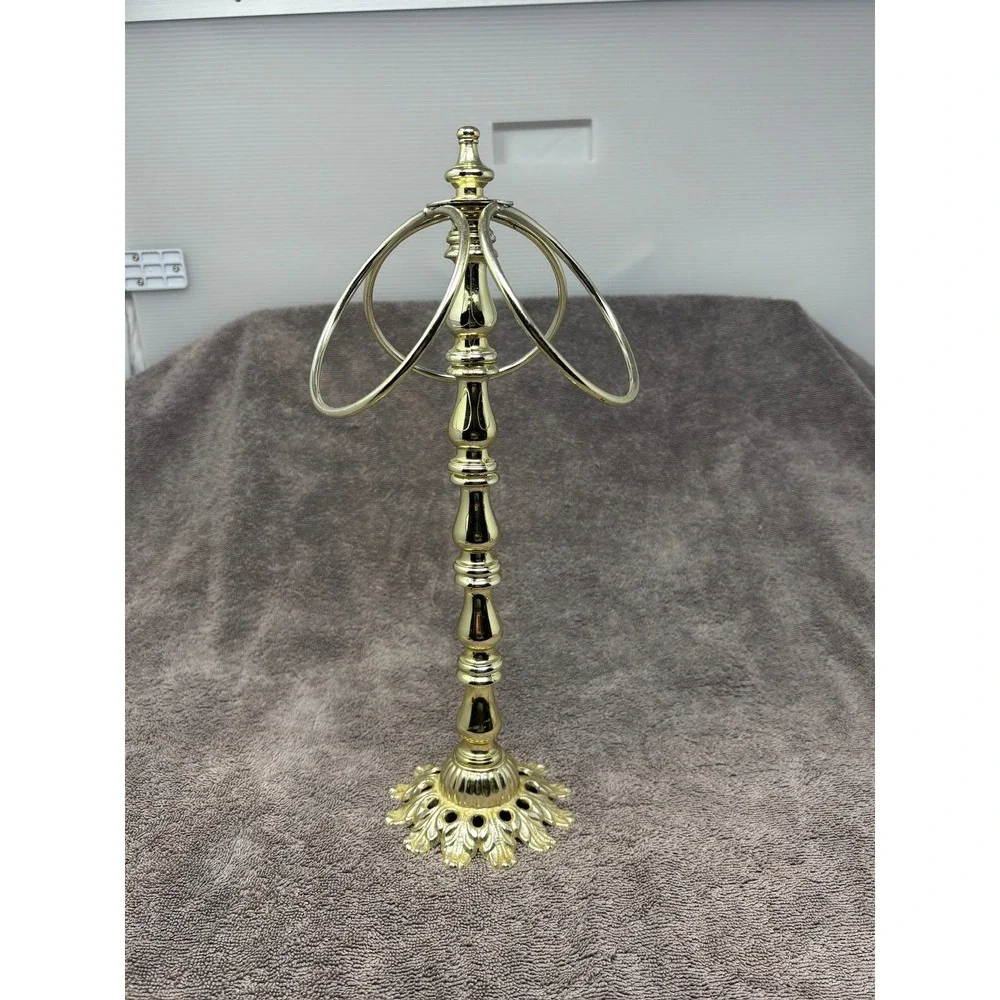 Vintage Gold Tone Metal Fingertip Towel Holder Stand 13
